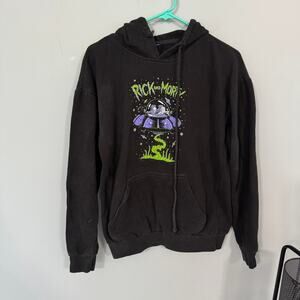 Rick & Morty Adult Swim Pullover Hoodie Sweatshirt Men's Size Small UFO Black